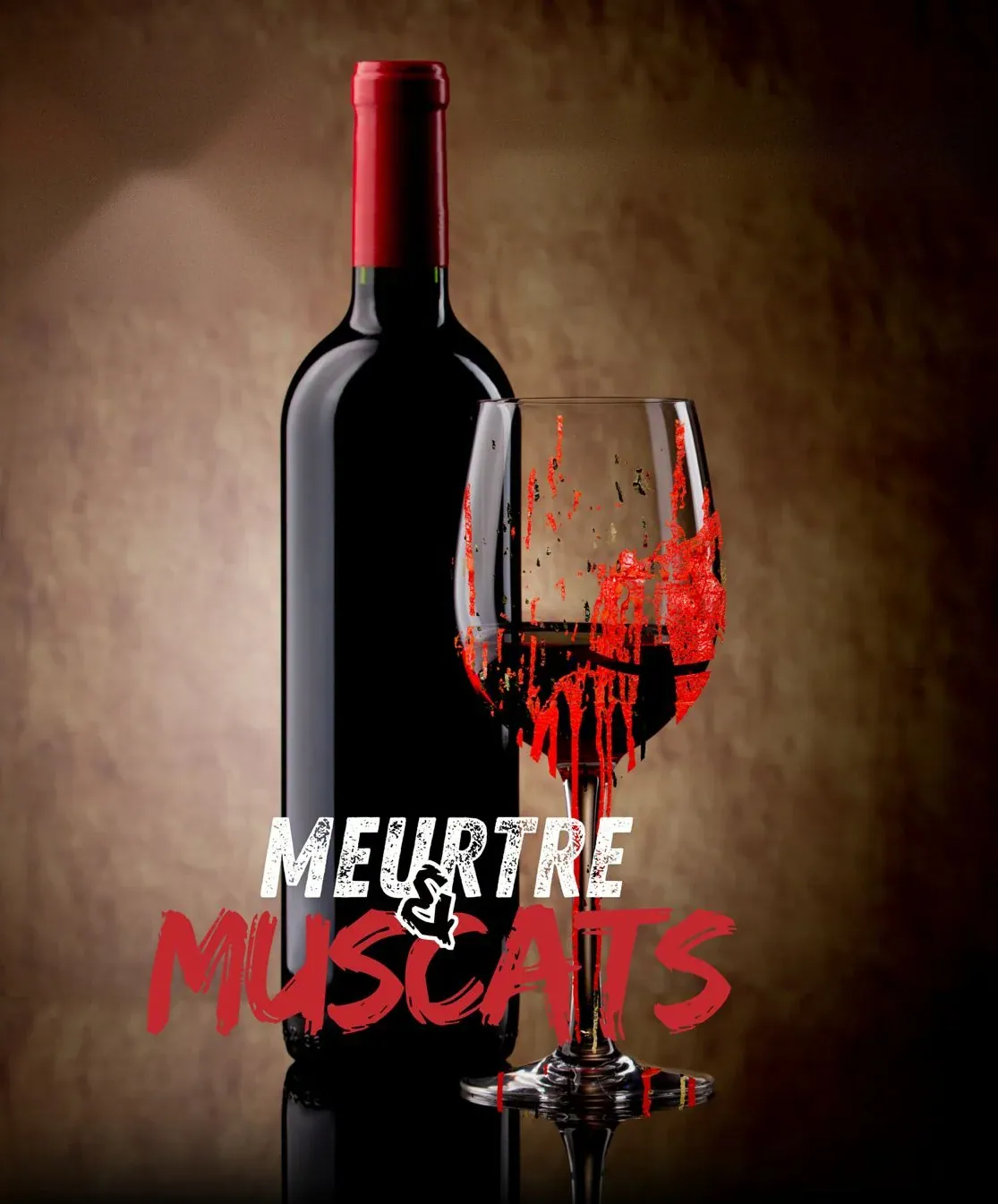 Affiche du detective game Meurtre et Muscats : soirée enquête à domicile au Mans et partout en France